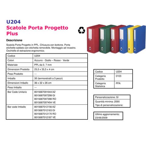 Scatola portaprogetti LEONARDI Plus PPL 25,5x35,5 cm - dorso 4 cm rosso U204RO
